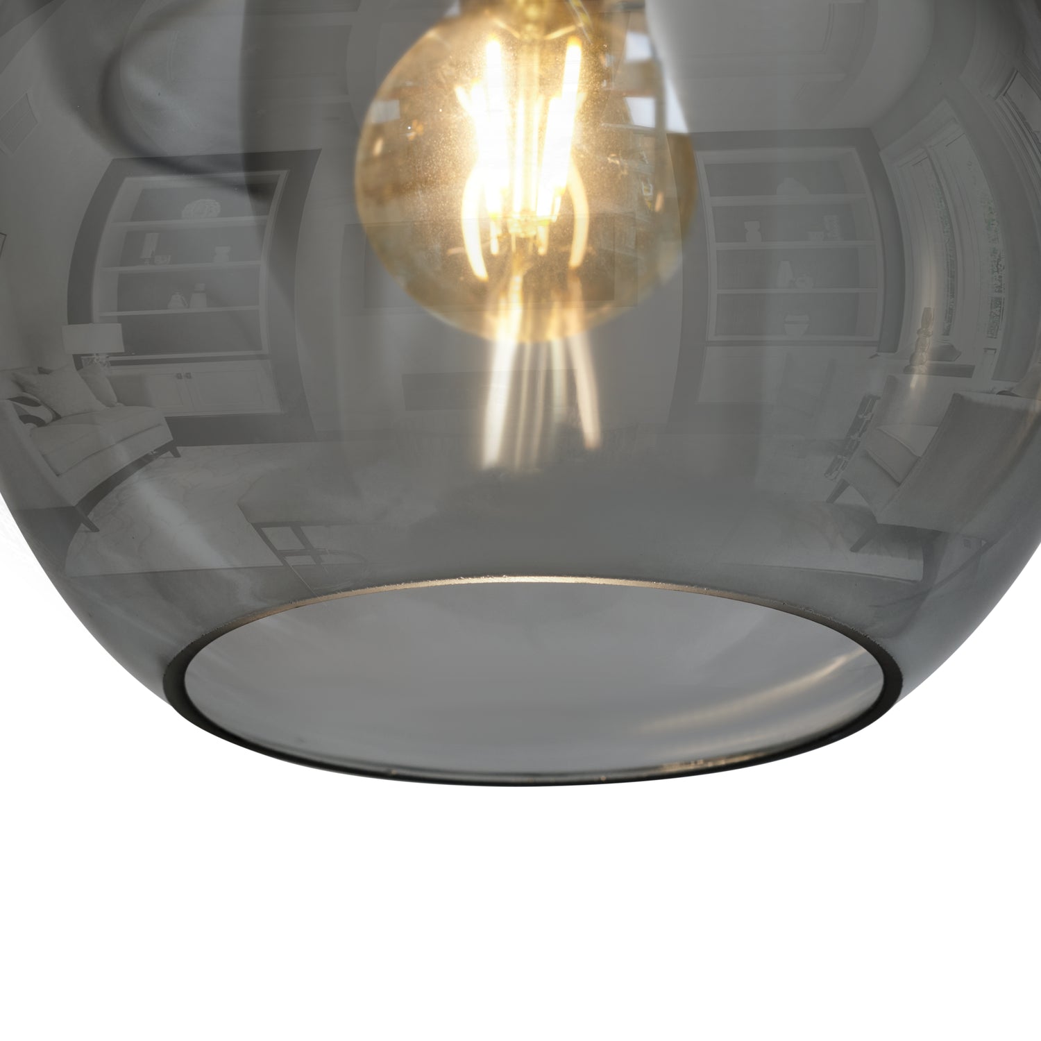 Hanglamp 3-Lichts Bol Rookglas Industrieel Woonkamer Eetkamer Smoke Zwart Grey