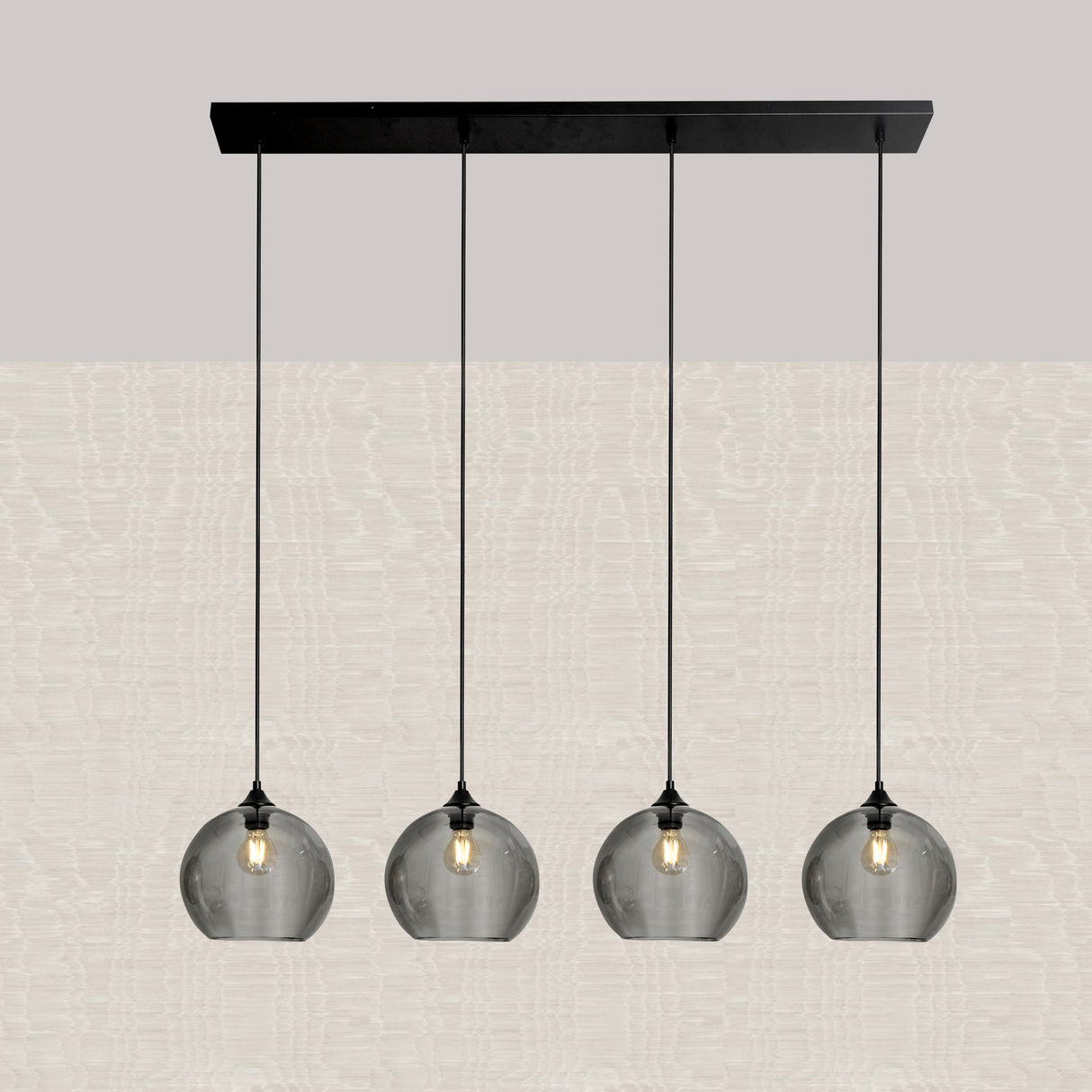Hanglamp Zwart met Smoke Glas – 4-Lichts Langwerpig | Xavi
