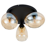 Plafondlamp Amber Glas 3-Lichts – Zwart met E27 Fittingen