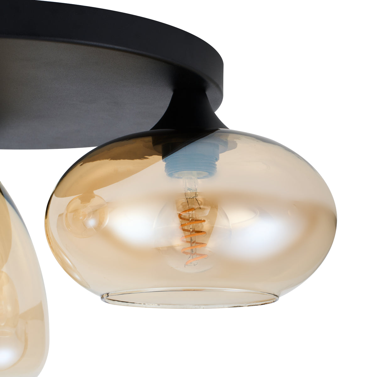Plafondlamp Amber Glas 3-Lichts – Zwart met E27 Fittingen