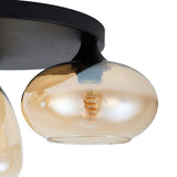 Plafondlamp Amber Glas 3-Lichts – Zwart met E27 Fittingen