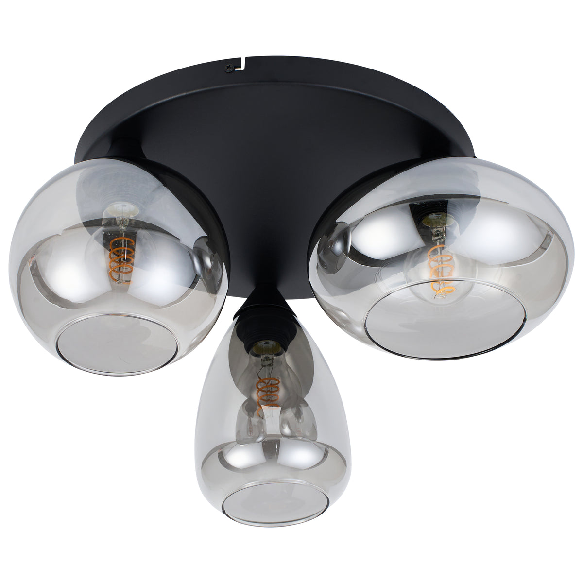 Plafondlamp Smokeglas 3-Lichts – Zwart met E27 Fittingen