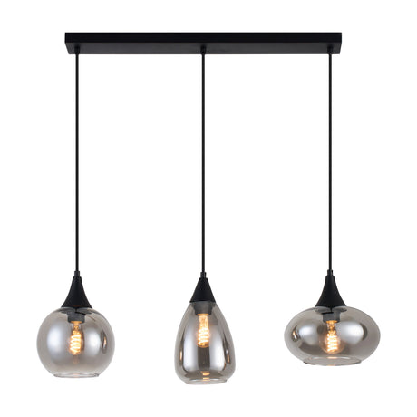 Hanglamp langwerpig Smokeglas 3-Lichts – Zwart met E27 Fittingen