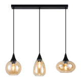 Hanglamp langwerpig Amberglas 3-Lichts – Zwart met E27 Fittingen