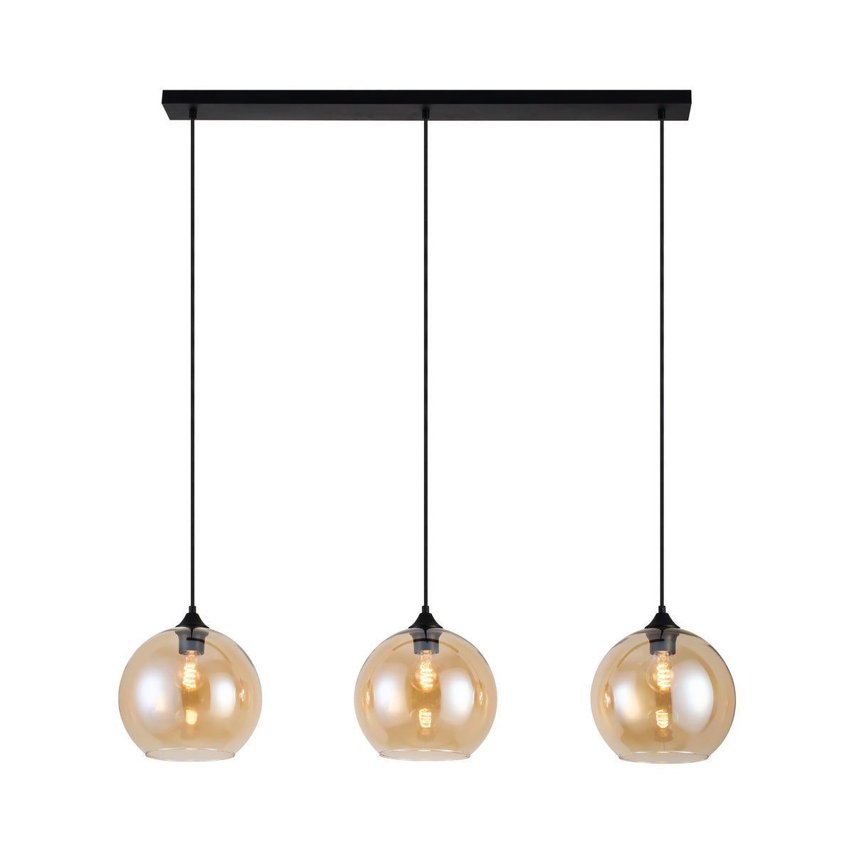Hanglamp Langwerpig Amberglas 3-Lichts Ø25