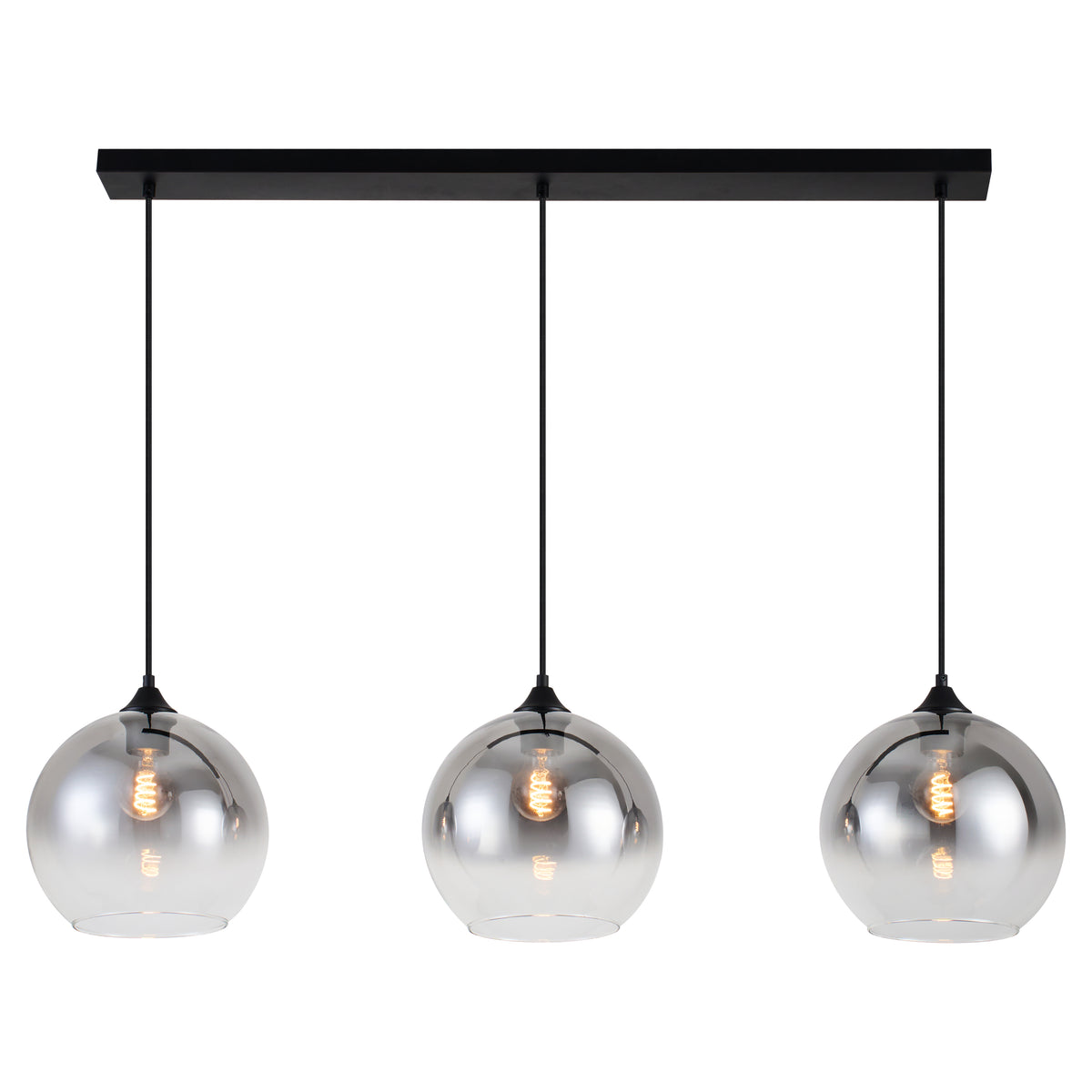 Hanglamp Zwart met Fade Glas – 3-Lichts Langwerpig