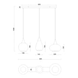 Hanglamp langwerpig Amberglas 3-Lichts – Zwart met E27 Fittingen