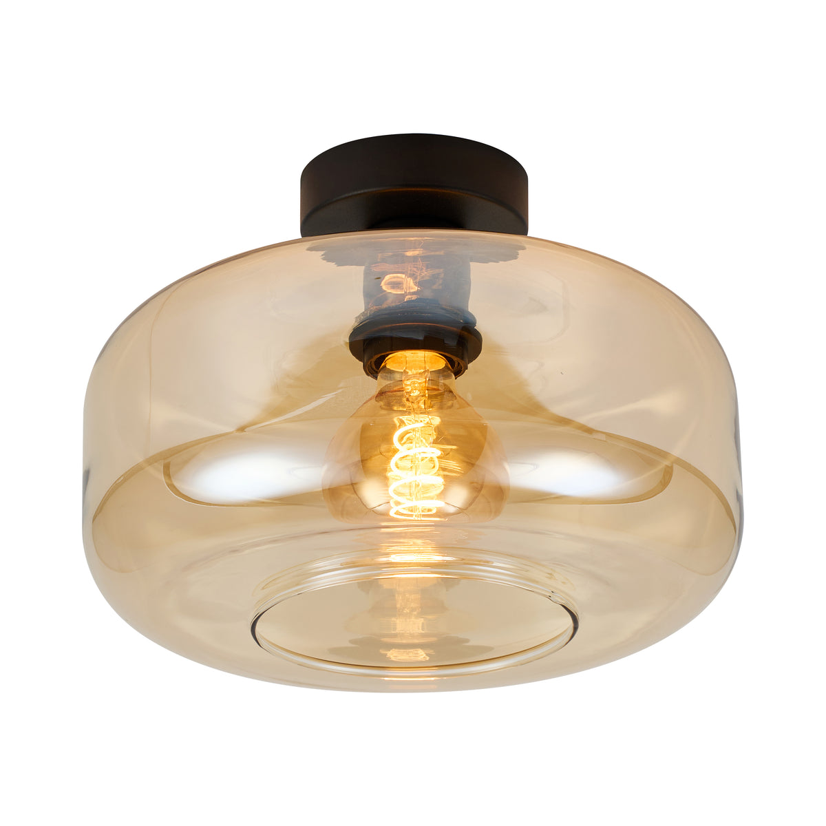Plafondlamp Amber Glas – Modern Design met Zwarte Fitting