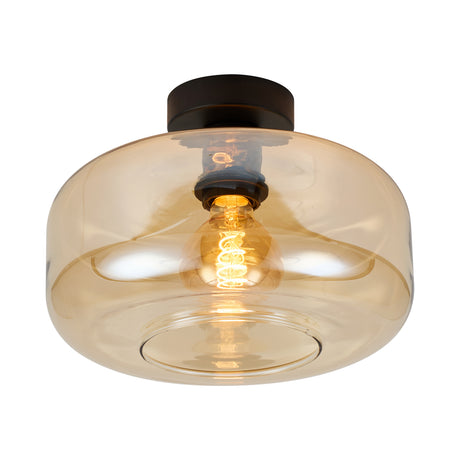 Plafondlamp Amber Glas – Modern Design met Zwarte Fitting