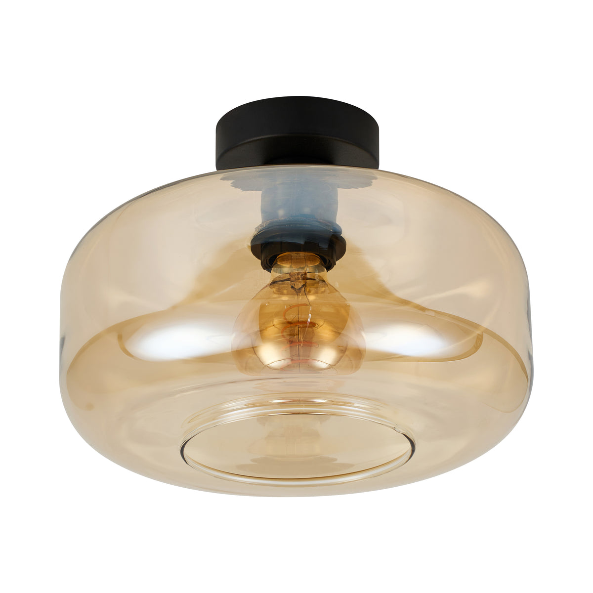 Plafondlamp Amber Glas – Modern Design met Zwarte Fitting
