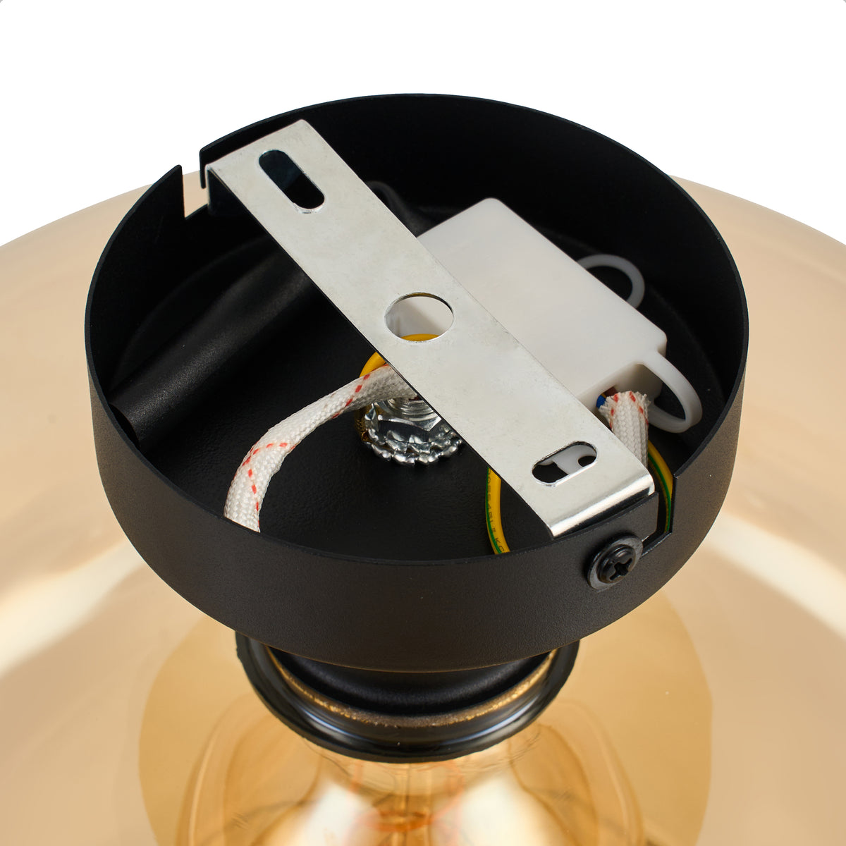 Plafondlamp Amber Glas – Modern Design met Zwarte Fitting