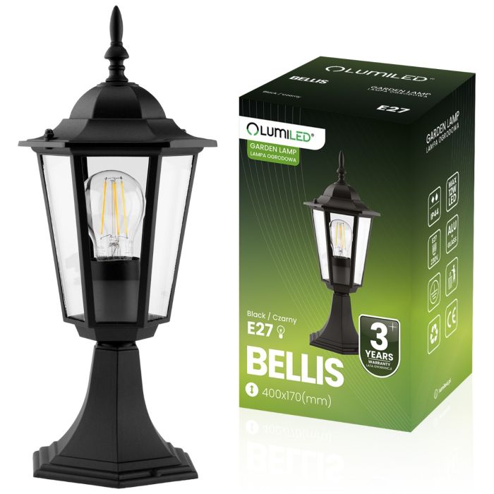 Buitenlamp – Tuinlantaarn op Paal – E27 Fitting – 42 cm Hoog – Zwart