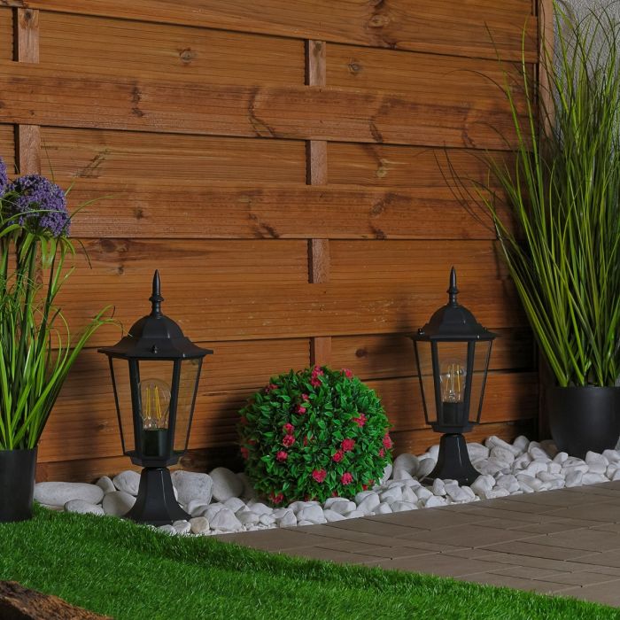 Buitenlamp – Tuinlantaarn op Paal – E27 Fitting – 42 cm Hoog – Zwart
