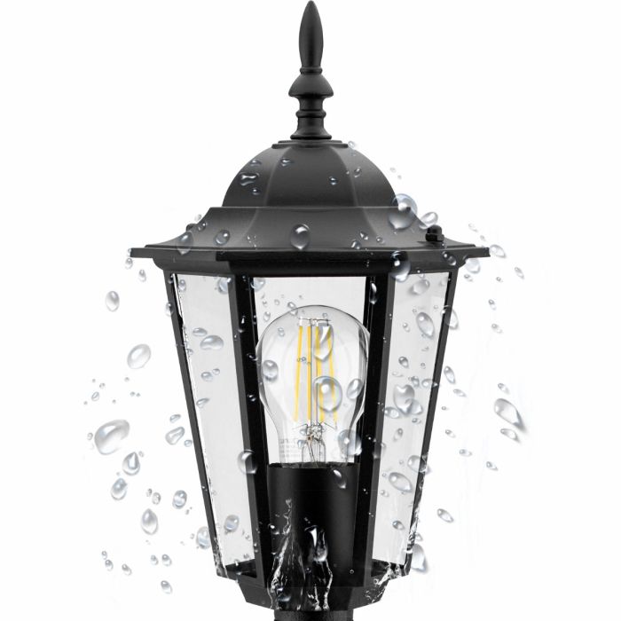 Buitenlamp – Tuinlantaarn op Paal – E27 Fitting – 42 cm Hoog – Zwart