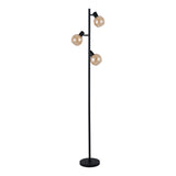 Vloerlamp Fleur- Zwart met Amber glas- 3 lichts