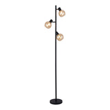 Vloerlamp Fleur- Zwart met Amber glas- 3 lichts