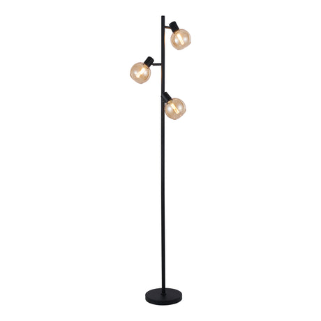 Vloerlamp Fleur- Zwart met Amber glas- 3 lichts