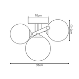 Plafondlamp Goud met 3 Amber Glasbollen