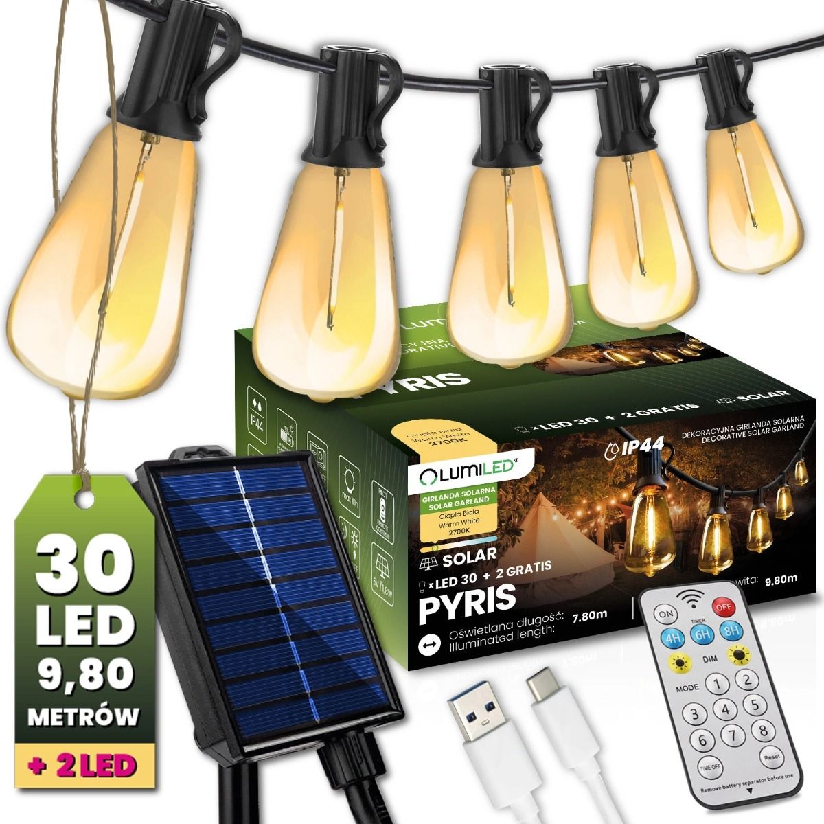 Solar Tuinslinger – 30x LED – 9,8 m – 2700K Warm Wit – Met Afstandsbediening
