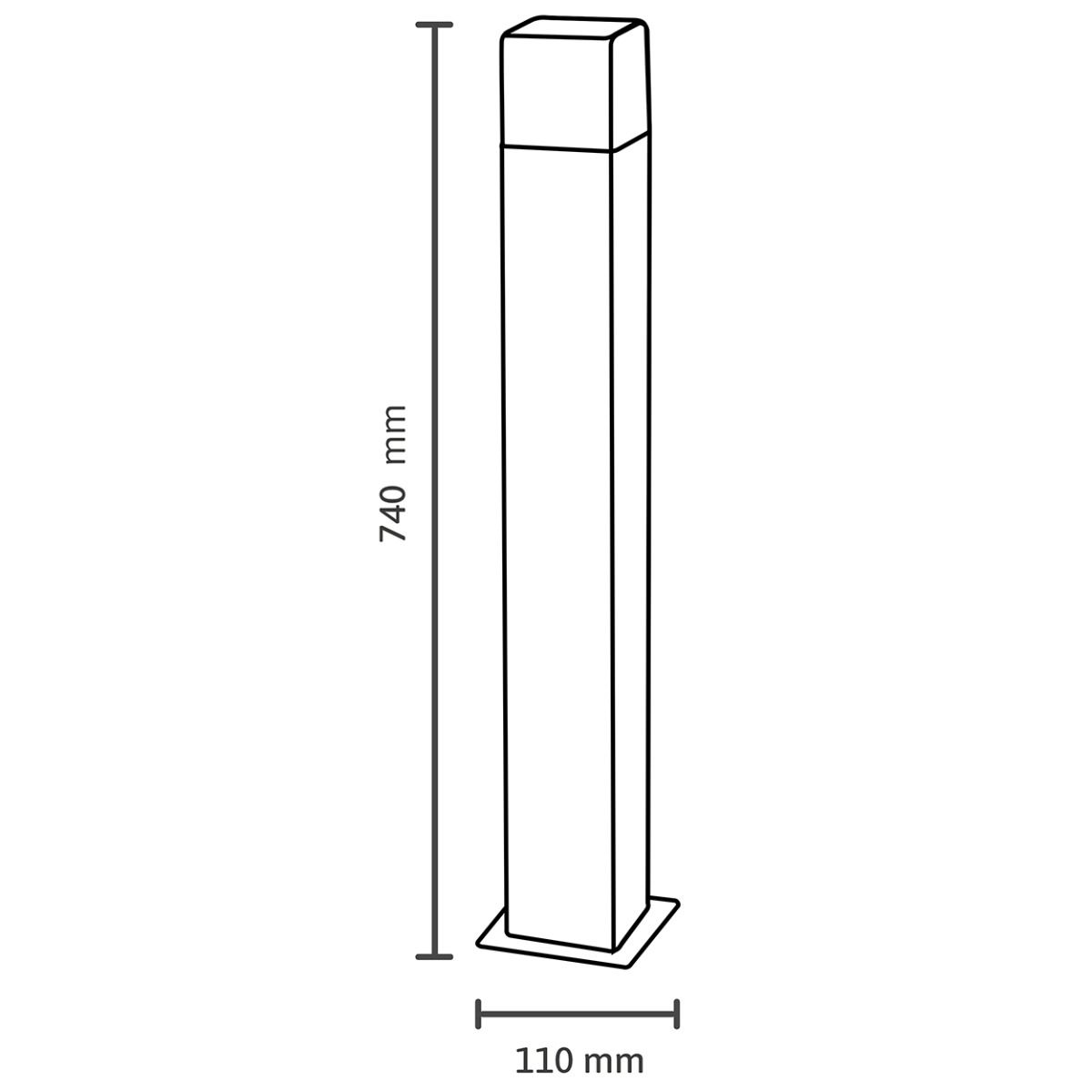 Tuinlamp Buiten – Vierkante Staande Paal 74cm – Zwart – E27 Fitting
