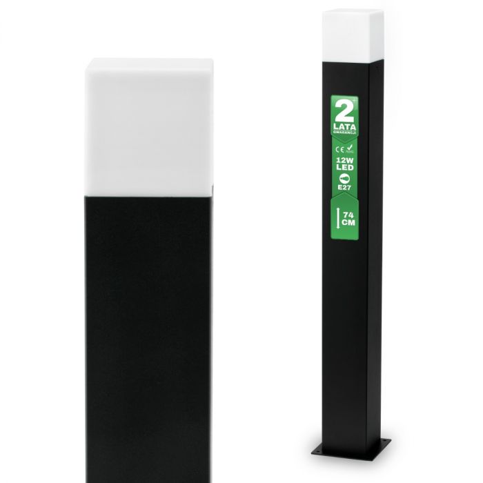 Tuinlamp Buiten – Vierkante Staande Paal 74cm – Zwart – E27 Fitting