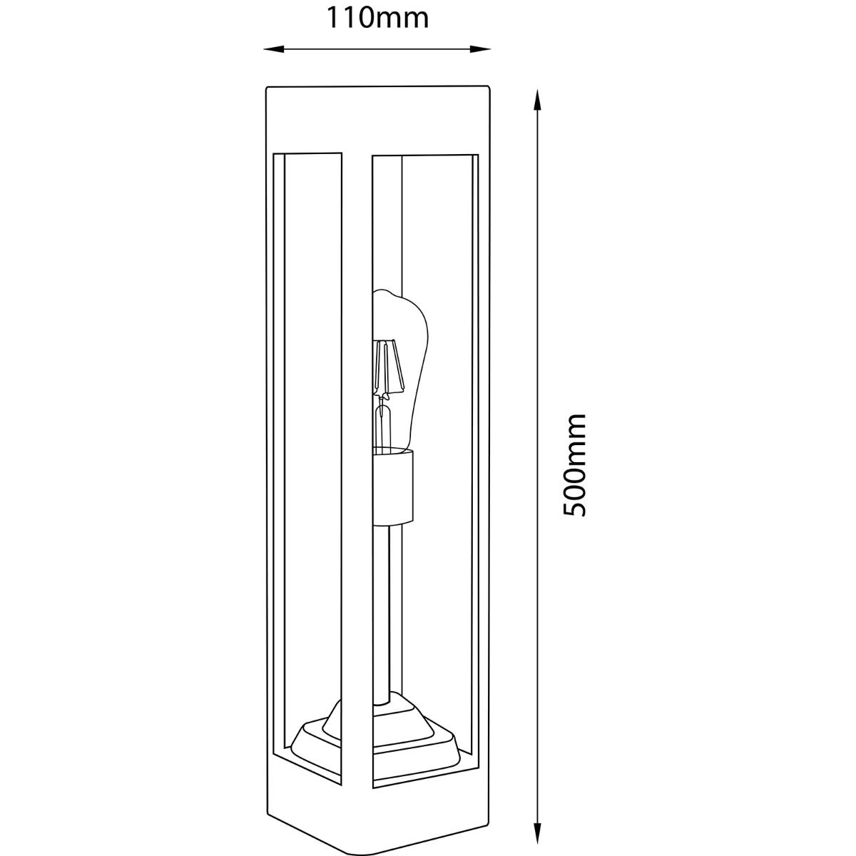 Buitenlamp Tuinpaal – Zwart Aluminium & Glas – 50cm – E27 Fitting – Staande Tuinverlichting