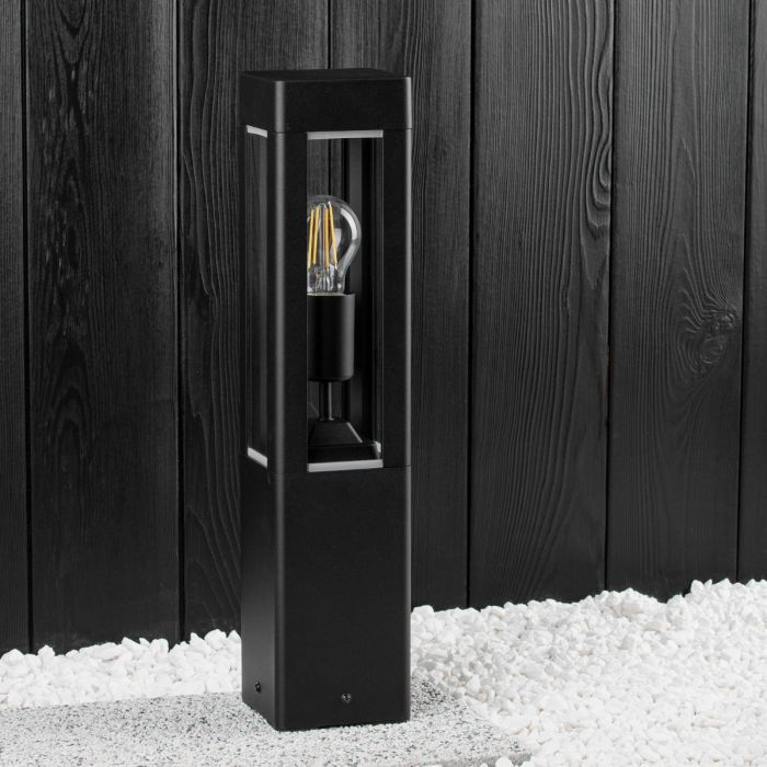 Buitenlamp Tuinpaal – Zwart Aluminium & Glas – 50cm – E27 Fitting – Staande Tuinverlichting