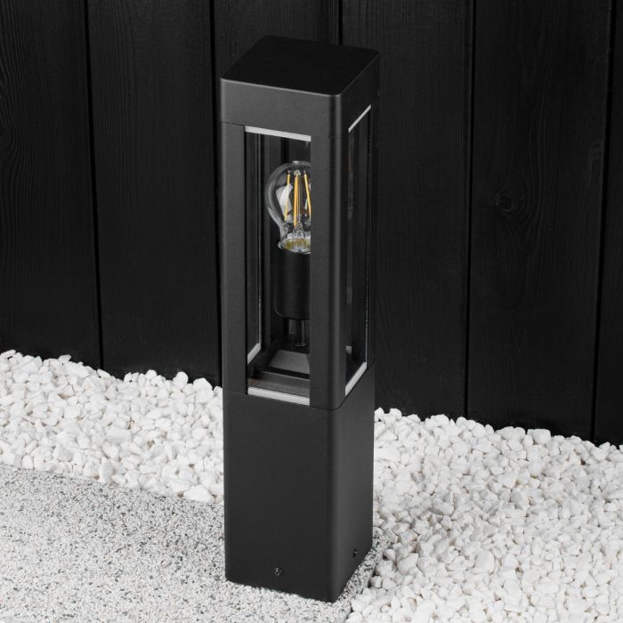 Buitenlamp Tuinpaal – Zwart Aluminium & Glas – 50cm – E27 Fitting – Staande Tuinverlichting