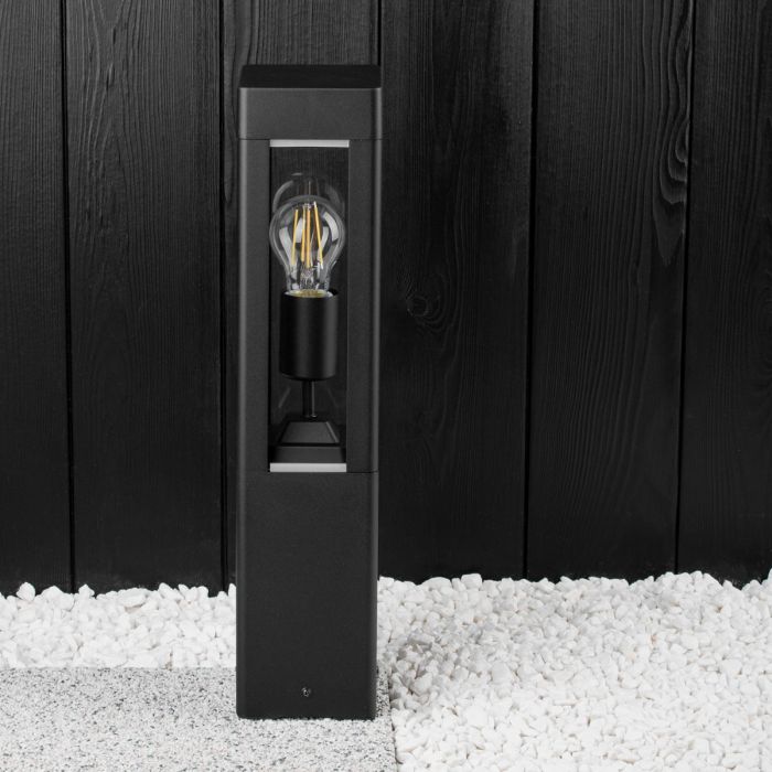 Buitenlamp Tuinpaal – Zwart Aluminium & Glas – 50cm – E27 Fitting – Staande Tuinverlichting