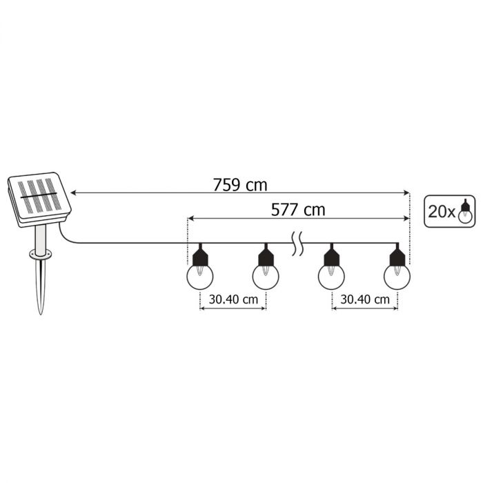 Solar LED Bollen Slinger 7,5m – Warm Wit Licht (3000K) | Zonne-energie Tuinverlichting