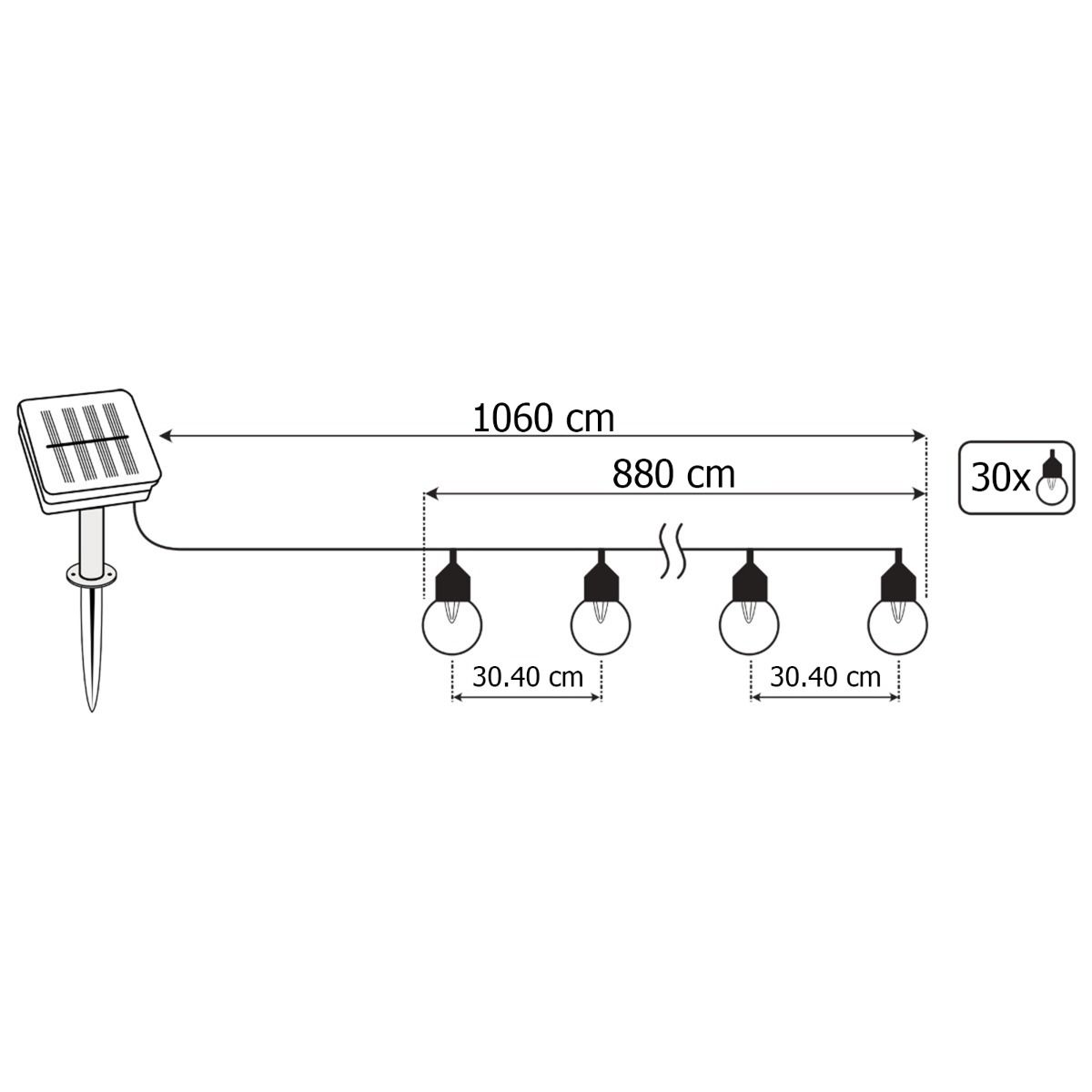 Tuinslinger – 30x LED Bollen – 10,6m – Warm Wit 3000K – Weerbestendig & Decoratief