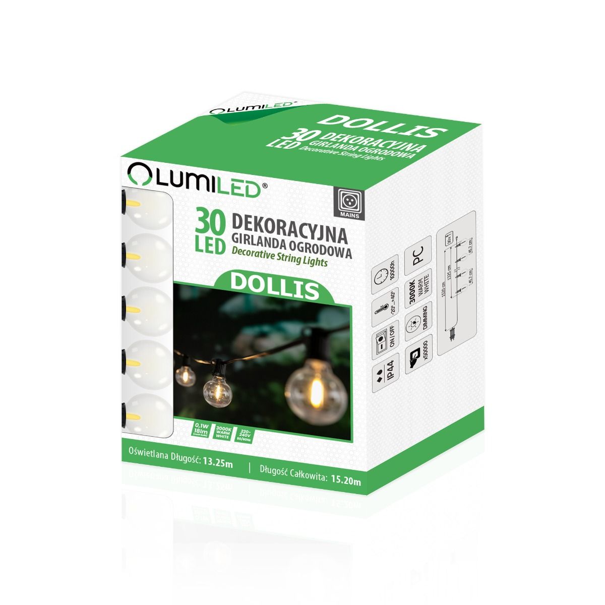 Buitenlichtsnoer 15,2m – 30x LED Ballen 3000K met Afstandsbediening