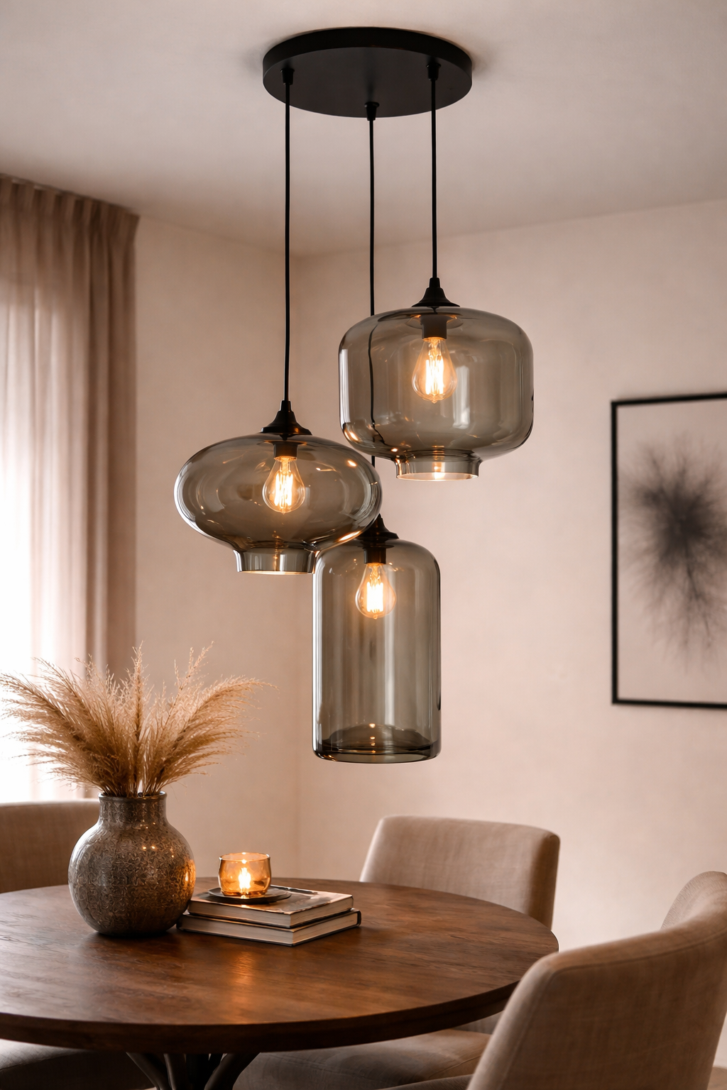 Hanglamp 3-Lichts Smoke Industrieel Zwart