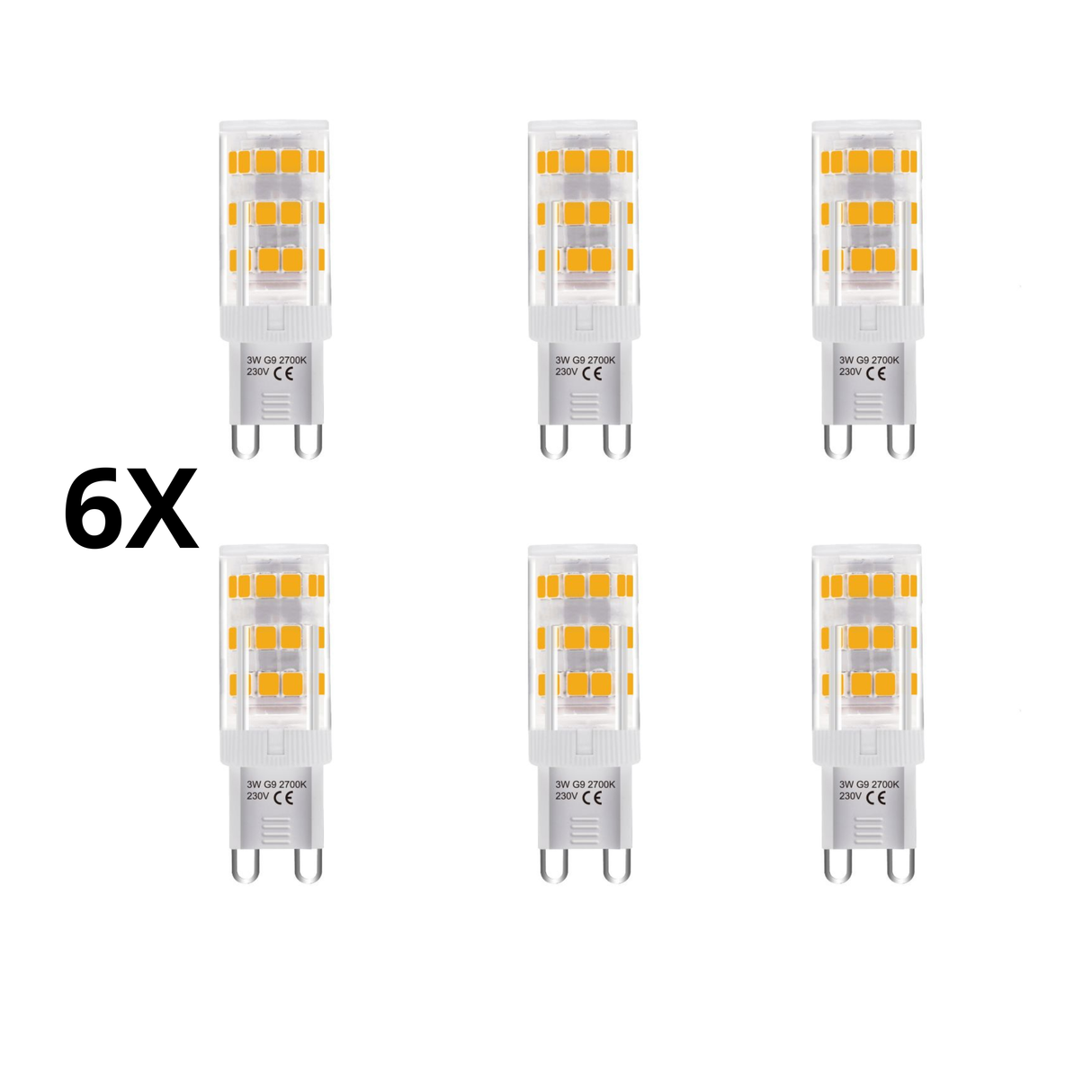 Set van 6  G9 LED lampen – 3-staps, 3W, 250 lm, warm wit 2700K