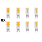 Set van 8 G9 LED lampen – 3-staps, 3W, 250 lm, warm wit 2700K
