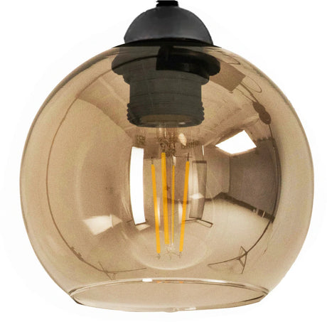 amber hanglamp met 6 glazen bollen voor eetkamer of hal