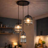 Hanglamp Zwart geribbeld Smoke Glas – 3-Lichts - Arno