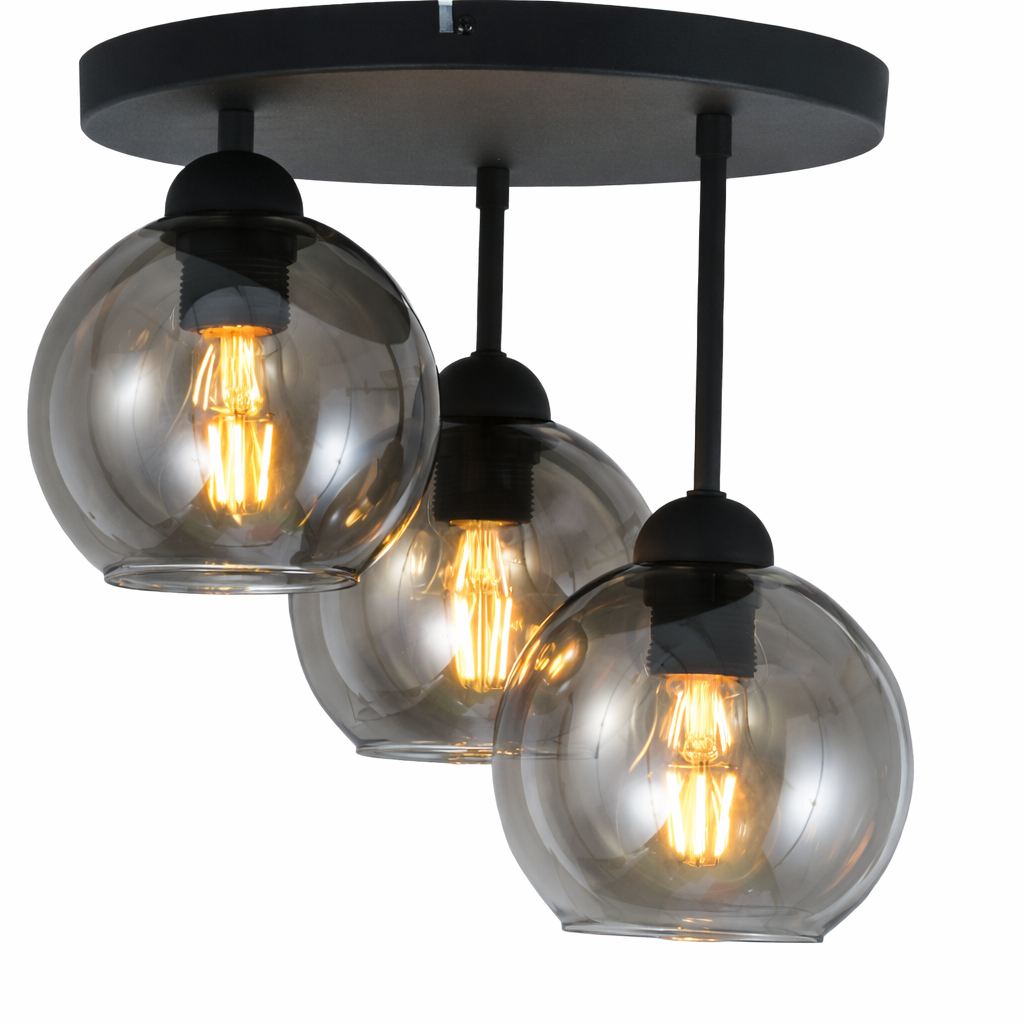Plafondlamp Industrieel 3-Lamps Smoke Bol Zwart Woonkamer