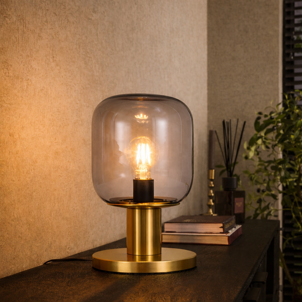 Tafellamp Laura - Messing met Smoke glas