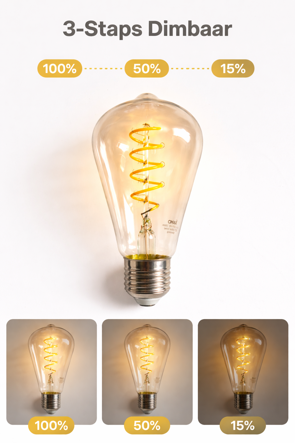 E27 3-staps dimbare LED lamp Spiraal ST64 4W 280 lm 2200K