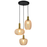 Hanglamp Zwart met Messing en Amber Glas – 3-Lichts - Liva