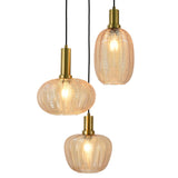 Hanglamp Zwart met Messing en Amber Glas – 3-Lichts - Liva