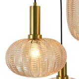 Hanglamp Zwart met Messing en Amber Glas – 3-Lichts - Liva
