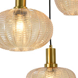 Hanglamp Zwart met Messing en Amber Glas – 3-Lichts - Liva