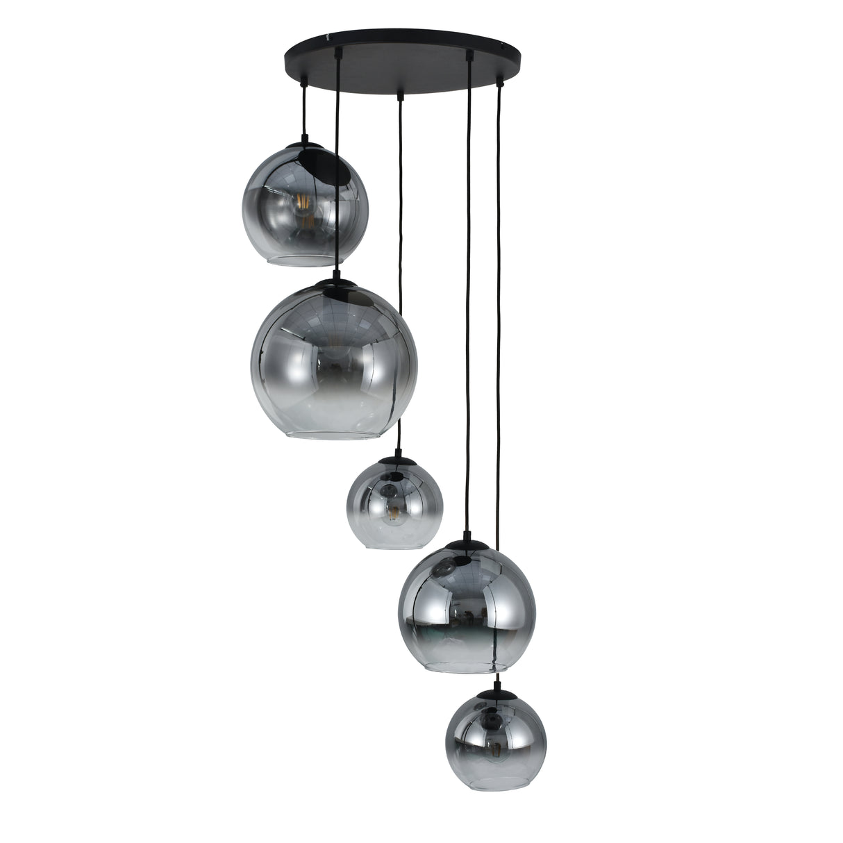 Hanglamp Marie-  Zwart met fade glas - 5 lichtpunten - Rond