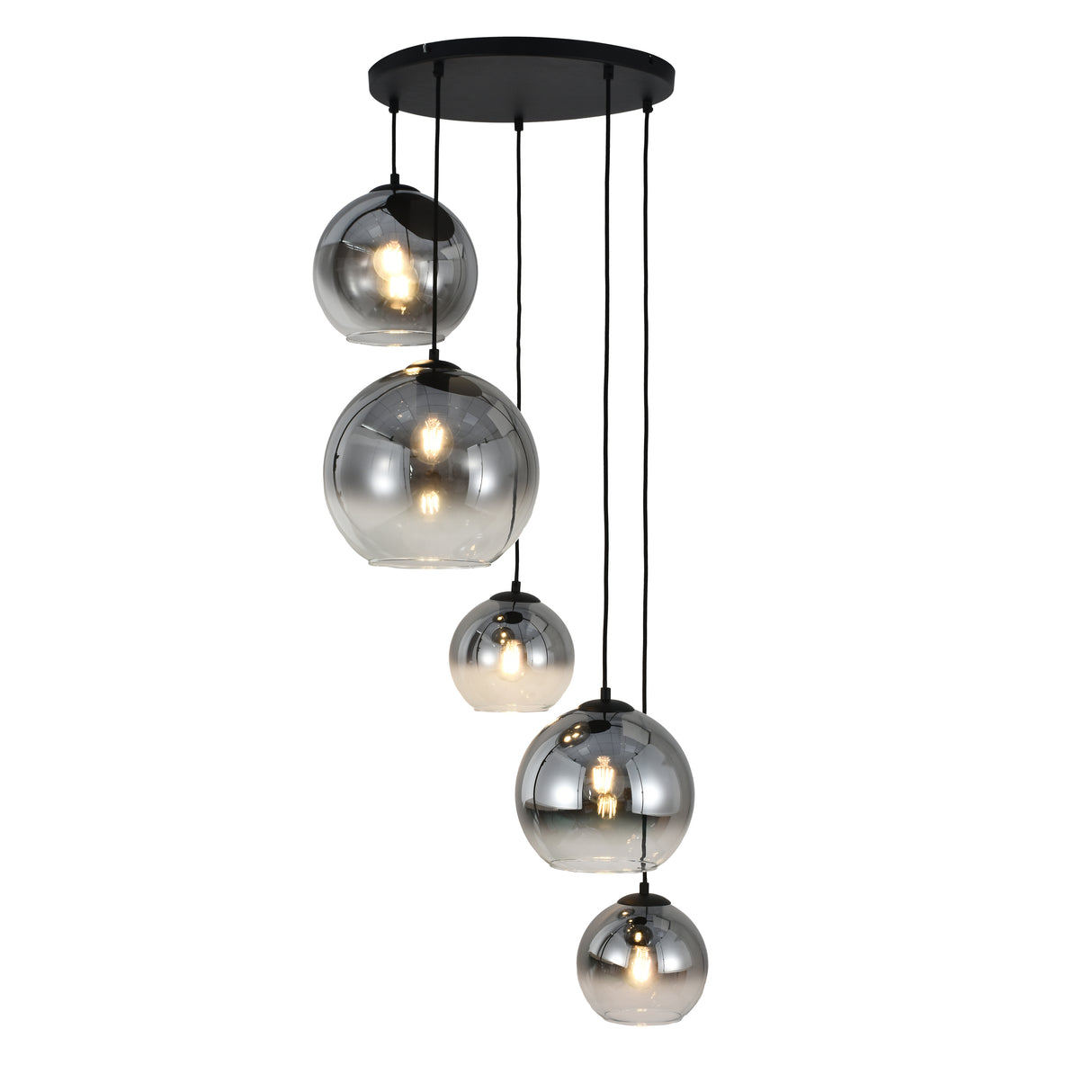 Hanglamp Marie-  Zwart met fade glas - 5 lichtpunten - Rond