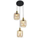 Hanglamp Zwart met Messing en Amber Glas – 3-Lichts - Nox