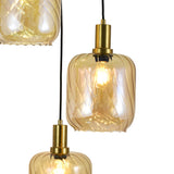 Hanglamp Zwart met Messing en Amber Glas – 3-Lichts - Nox
