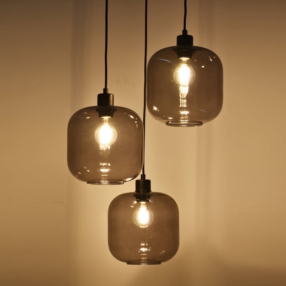 Hanglamp Remco – 3-Lichts - Smoke Glasbollen