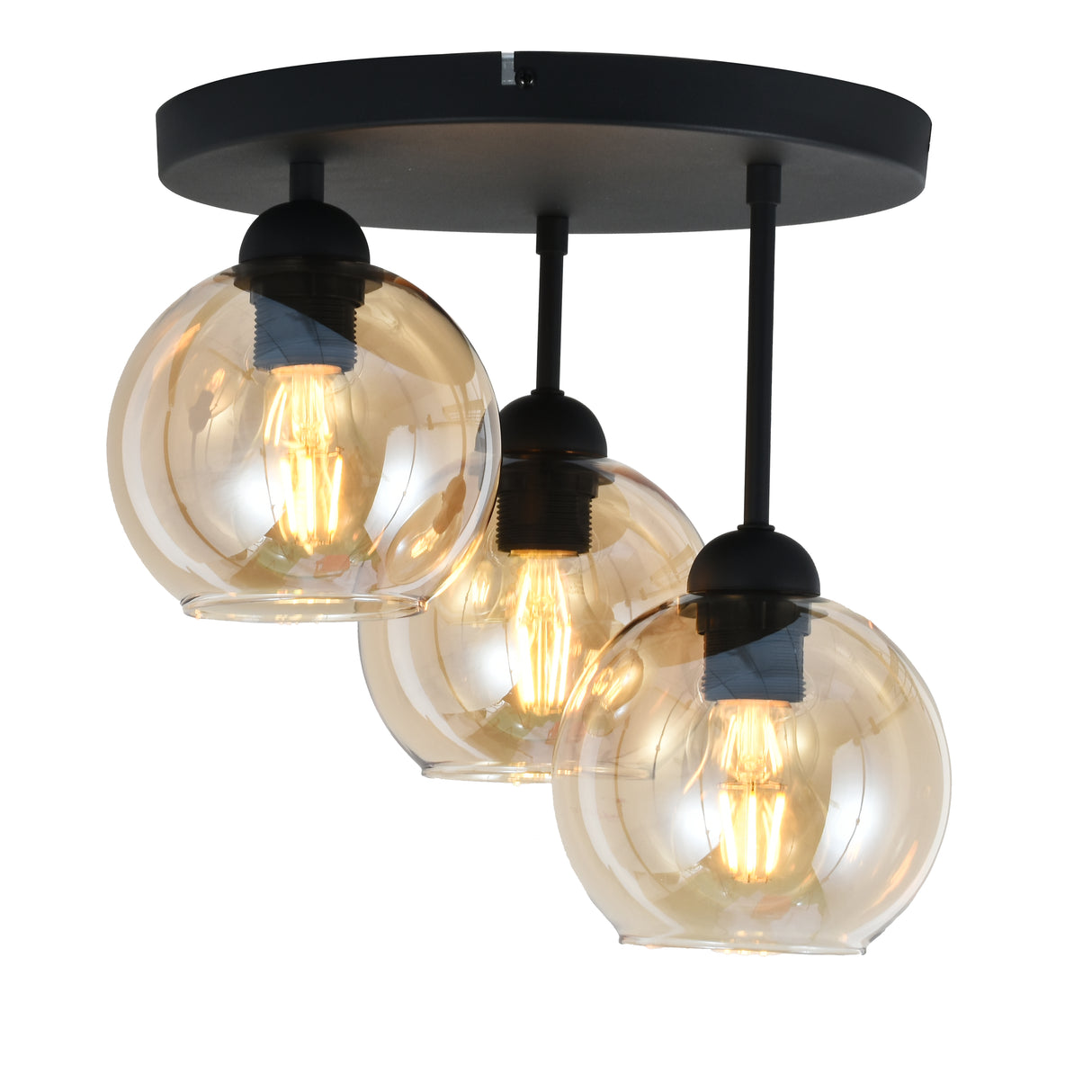 Plafondlamp Industrieel 3-Lamps Amber Bol Woonkamer, Slaapkamer